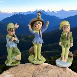 Josef Originals ELF Figurines Lot 3 Mushroom‎ Girls Boy Pixies Flute